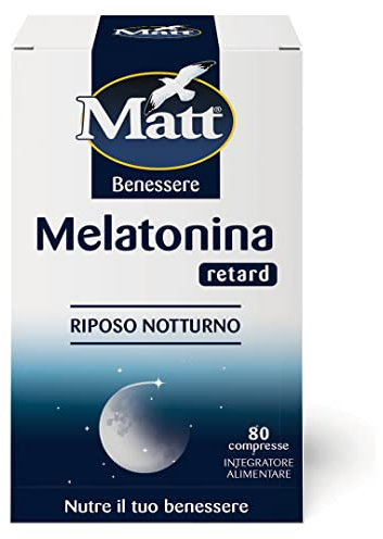 Matt, Melatonina Retard, Integratore Alimentare per il Riposo Notturno a Base di Melatonina, Utile per Favorire il Rilassamento e il Sonno, Confezione da 80 Compresse