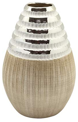 GILDE Konische Vase Newtown Creme matt, Silber glänzend L=13,5 cm B= 13,5 cm H= 21,0 cm 43908