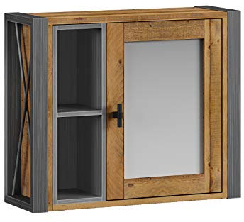 Woodkings® Spiegelschrank Detroit mit Ablage, recycelte Pinie mit Metall Rahmen grau, Wandspiegel Industrie Design Möbel