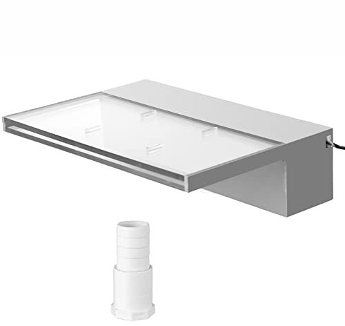 VEVOR Cascata Lama d'acqua Rettangolare 11,8x3,2x8,1 Pollice Cascata Piscina Luce Blu, Fontana di Piscina Rettangolare Sversatore Fontana Flusso d'acqua Costante