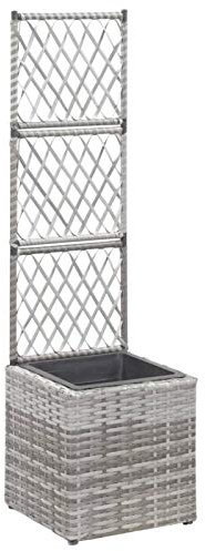 TidyardJardinera elevada con Enrejado 1 Maceta 30x30x107 cm ratán sintético Gris