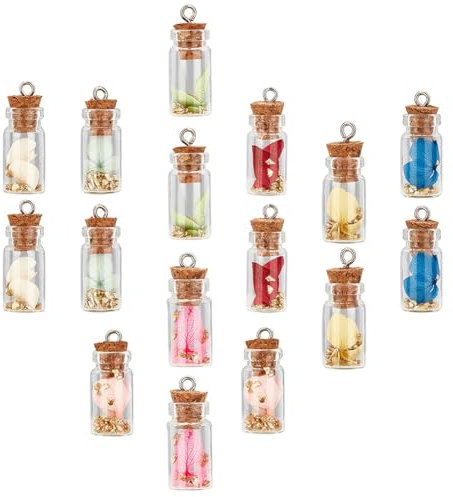 SUNNYCLUE 1 Box 16Pcs Glass Bottle Necklace Charms Mini Glass Bottle Charms Wishing Necklace for Earring Key Chain Decoration Craft Jewelry Making, Mixed color
