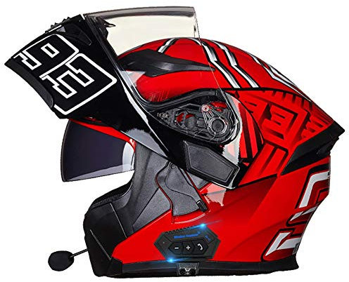Klapphelm mit Bluetooth Geschlossenen ECE-geprüft, Motorradhelm Bluetooth-Helm mit Anti-Fog-Doppelspiegel, Integralhelm Racing Helm für Damen Herren 54~63CM