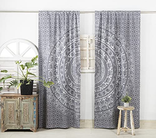 Popular Handicrafts Indischer Hippie, Bohemian, wunderschöne Elefantenfarben, Mandala Vorhangspaneele, Silbergrau