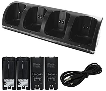 LEXIANG Estación de Carga 4 en 1 para Control Remoto de, Cargador con 4 Paquetes de baterías Recargables