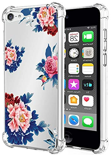 Tothedu Handyhülle für iPod Hülle für Mädchen Frauen, Transparente schlanke stoßfeste Muster weiche Flexible TPU-Rückseite Schutzhülle für iPod Touch 5/6/7 Blaue Blume