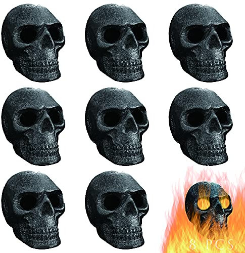 FYZTCOCPT Registro de Gas de Calavera Humana imitada para chimeneas Interiores o Exteriores, Hecho de Metal, Duradero Durante más de 10 años, fogones Halloween decoración cráneo carbón (ignífugo) (8)