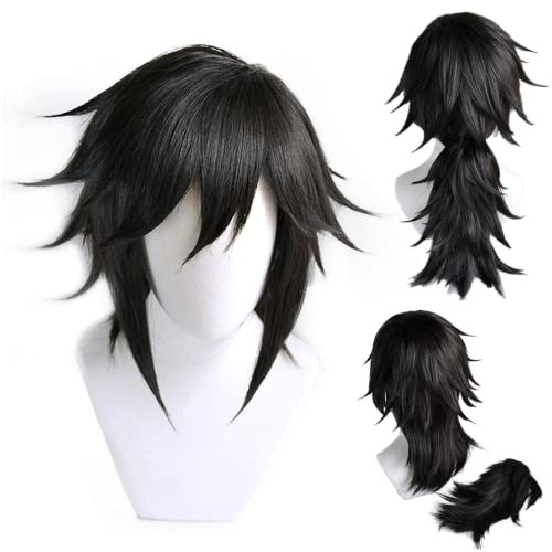 wxypreey Anime Natur Schwarz Hitzebeständig Cosplay Kostüm Perücken + Perückenkappe (Pferdeschwanz in der Clip-on-Version)