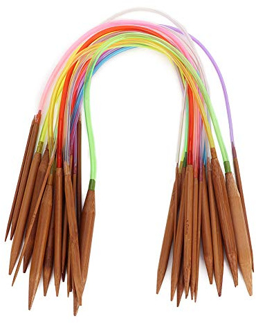 18-teiliges Bambus-Rundstricknadel-Set, Mehrfarbige Kunststoffrohr-karbonisierte Doppelringnadeln Zum Stricken, 18 Größen: 2 Mm - 10 Mm(60CM)