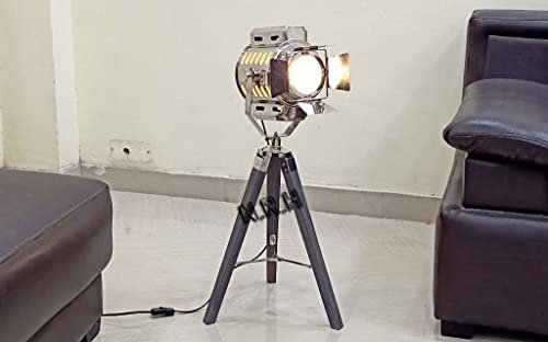 Industrial Tripod Camera Table Lamp Vintage Wood Cinema Decorative Searchlight Farmhouse Standing Lighting Fixtures Desk Decorations