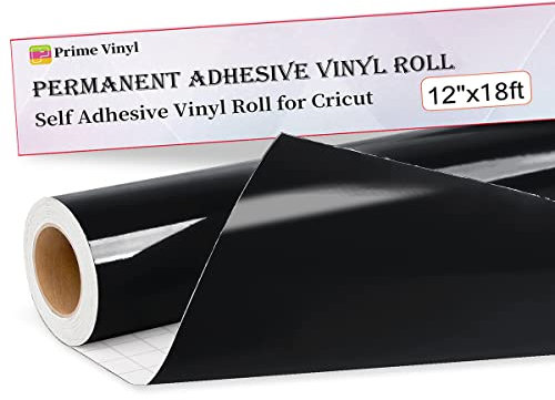 Prime Vinyl Black Permanent Vinyl for Cricut, Self Adhesive Vinyl - 12 x 18 Ft-Glossy Black Vinyl Roll for Silhouette Cameo, Cutting Machine, Home Decal