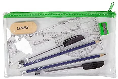 Linex Set di astucci trasparenti riempiti, per studenti di matematica, righello, goniometro