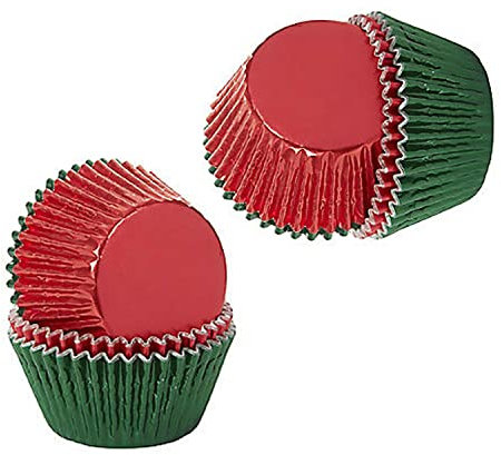 Prime Housewares 100 Mini Cupcake Cases Quality Paper Baking Multi Design Colours Christmas Party (Red/Green)