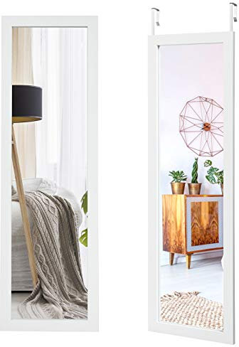 GOPLUS Türspiegel mit Höhenverstellbaren Hängehaken, Wandspiegel mit MDF Rahmen, 120x37cm Hängespiegel, Ganzkörperspiegel für Schlafzimmer Wohnzimmer (Weiß)