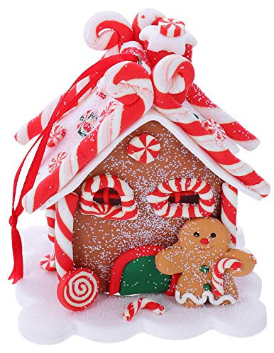 Veemoon Christmas Gingerbread House, Gingerbread House Ornaments Lighted Candy House Village Miniature for Xmas Tree Hanging Decoration Props