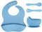Vicloon 4 Pcs Baby Weaning Set, Suction Plate Bowl, Bib, Spoon and Fork, BPA Free Silicone Feeding Set, Toddlers and Kids Bowl Set, Gift for Kids (Blue)