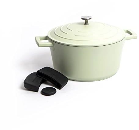 MasterClass Set of Gift-Boxed Cast Aluminium Mint Casserole Dish, 24cm 4 Litre with Three Piece Silicone Handle Cover Set