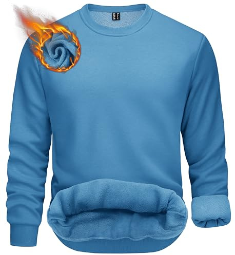 TACVASEN Pullover Herren Sweatshirt Winter Arbeitpullover Gefüttert Crewneck Langarmshirt Outdoor Sport(L, Dunstblau)