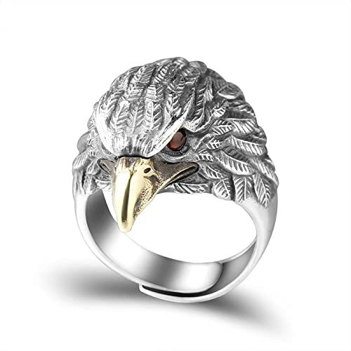 QUSIIOSLK Herren-Ring, Vintage-Stil, offener Adler, Ritter, Gothic-Punk-Stil, Tier-Adler-Schmuck für Veteranen, Metall, Silber