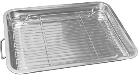 New Size 25cm, 30cm, 35cm, 40cm Stainless Steel Roasting Tin Oven Baking Tray Grill Pan with Removable Rack Dishwasher Safe [30cm]