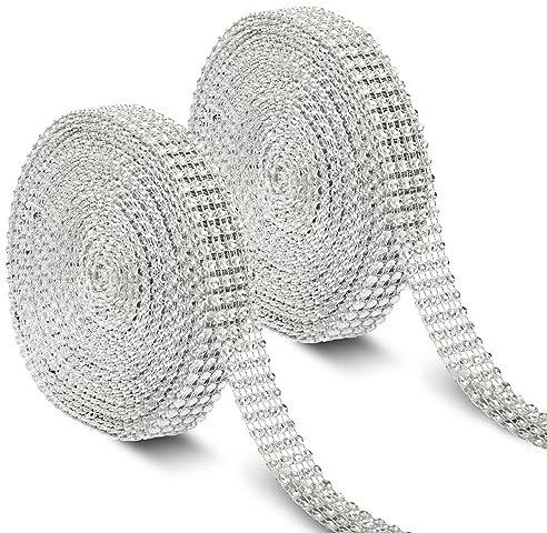 Handi Stitch 2er Pack Strassband - Kristall Strasssteine Band zum Aufnähen - 20 mm x 8,22m pro Rolle - Glitzergürtel Band Set für DIY Projekte und Dekoration - Glitzerband