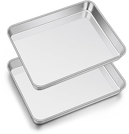 Joyfair - Lot de 2 grandes plaques de cuisson - En acier inoxydable - 40,5 x 30,5 x 2,5 cm - Rectangulaires - Pour cuire, rôtir, servir - Inoxydable et durable - Passe au lave-vaisselle