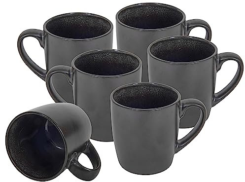 Kaffeebecher 6er Set je 350 ml - schwarz metallic/innen glänzend - Kaffeebecher mit Henkel - Tee Becher Kaffee Tasse aus Porzellan spülmaschinenfest
