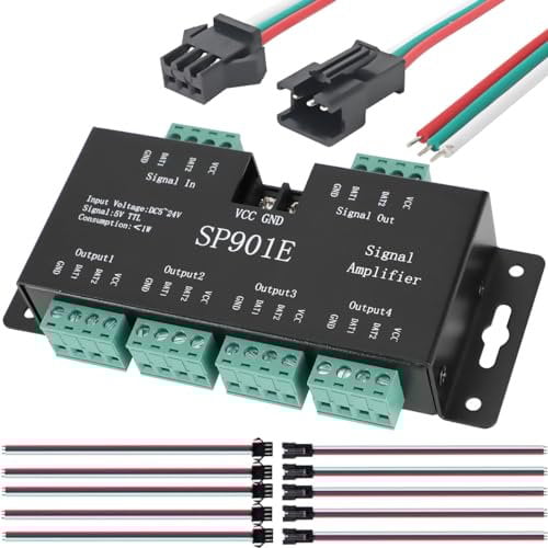 Youmile SP901E LED Pixel WS2812B WS2811 SPI Signal Amplifier Repeater-Controller Adressierbarer RGB-Lichtstreifen 5V-24V mit SM 2,54 3-poligem Stecker und Buchse
