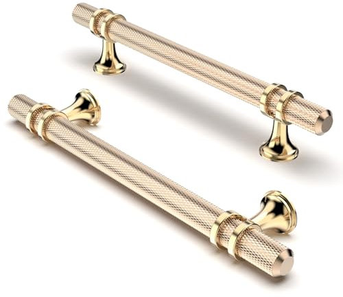 FURNIWARE Pack of 10 Cabinet Handles, Knurled Cabinet Pulls Hardware Drawer Pulls, Kitchen Cabinet Door Handles Pull, 128mm(5 Inch) Hole Center Gold + Oxidized Bright Gold