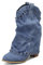 CRETUAO Stivali ripiegabili con Rivetti Moda Donna,Stivali di Jeans Larghi al Polpaccio con Punta Tonda,Stivali Classici con Frange con Tacco Spesso e Stivali al Polpaccio,1 Dark Blue,38 EU