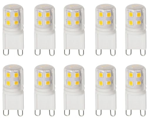 WULUN G9 LED Lampen 2W Kaltweiß 6000K, 200LM Glühbirne, Entspricht 20W Halogen birne, Kein Flackern LED G9 Leuchtmittel, AC 220-240V, 360°Abstrahlwinkel, 10er Pack