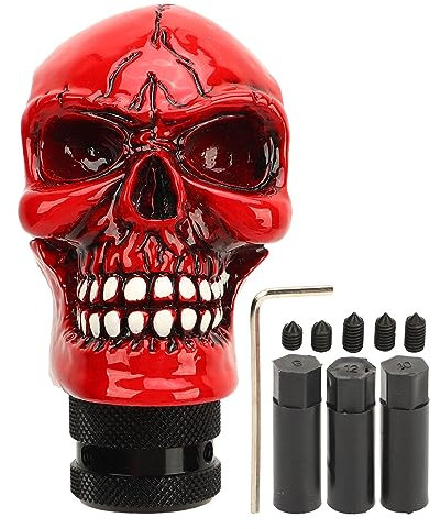 Roter Totenkopf-Schaltknauf, Universeller Totenkopf-Schalthebelgriff aus Kunstharz, Manueller Schaltknauf für Autos