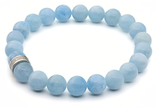 LAVISA Edelstein Armband - Echte Naturstein Perlen | Kristalle, Heilsteine | Onesize Unisex (Aquamarin 8mm)