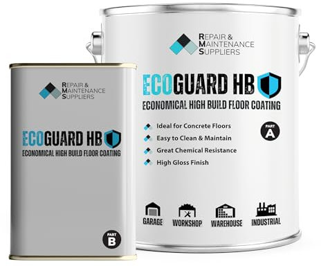 RMS Ecoguard HB Epoxy Resin Concrete Floor Paint | Heavy Duty, Hard Wearing 2 Pack Protective Coating for Garage, Workshop, Factory, Warehouse & Industrial Applications | White