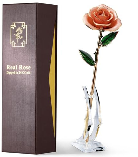 ECO SPACE Gold getauchte Rose – handgetauchte echte 24 Karat Gold Rose – echtes Unikat – ewiges romantisches Geschenk für sie – perfekt für Valentinstag, Muttertag, Jahrestag, Geburtstag (Rosa)