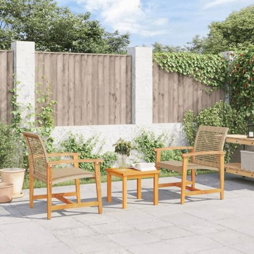 Rantry Gartenstühle 2 STK. Gartensessel Sessel Stühle Relaxstuhl Balkonstuhl Terrassenstuhl Balkonstühle Relaxstühle Gartenmöbel Beige Poly Rattan und Akazienholz