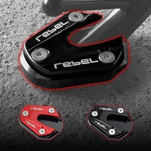 WOOGA Motorcycle Kickstand Pad compatible with Ho&nda Rebel CMX 250 CMX 300 CMX 500 2017-2024 Side Stand Foot Extension Enlarger Plate Support CNC Foot Extension Plate (Red)