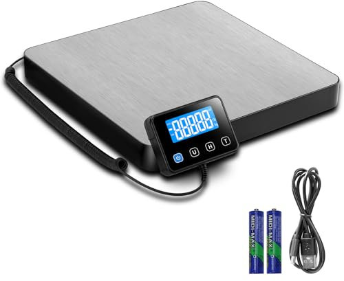 Plattformwaage, Drcowu 440lbs x 10g Digitale Paketwaage, Langlebige Alloy Stahlplattform, Schwerlastwaage für Pakete/Lager/Gepäck, Postwaage mit LCD/Hold/Tara Funktion,Batterien (Silber)