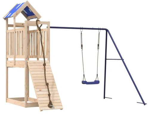 vidaXL Spielturm, Klettergerüst mit Kletterwand Seil Schaukel, Kinder Kletterturm Spiel-Zubehör für Garten, Holz Spielplatz Spielhaus, Massivholz Kiefer