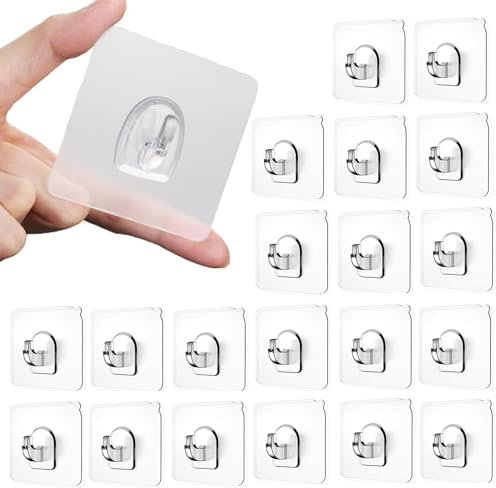 Klebehaken Transparent,20 Stück Haken Selbstklebend,Magischer Haken Klebehaken,Haken Ohne Bohren,Selbstklebende Haken,Wasserdicht Wandhaken Selbstklebend Für Küche, Bad,Türwand,Wohnmobil Aufhänger