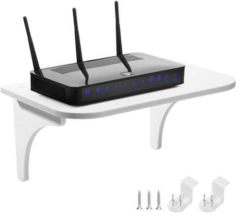 ZLLkeji Wandregal Ohne Bohren Wand Schweberegal Weiß für Router Schwebendes Bücherregal Regal Ohne zu Bohren für Kameras,Baby Monitors,Webcams, Router 20 * 29 * 13.5cm