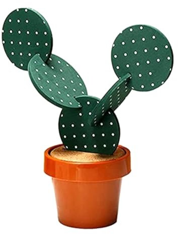 Carriere Cactus Coasters Set for Drinks of 6 Pieces,Funny Coasters Cactus Gift with Flowerpot Holder for Home Office Bar Decor Easy to Use