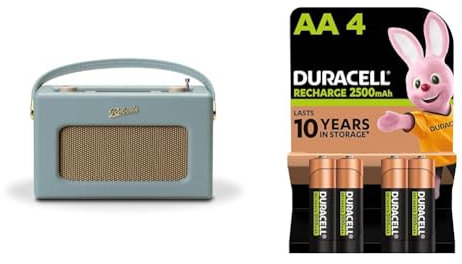 Roberts Revival RD70DE FM/DAB/DAB+ Digital Radio with Bluetooth - Duck Egg & Duracell Rechargeable AA Batteries (Pack of 4), 2500 mAh NiMH, pre-charged, Our No. 1 Longest Lasting Rechargable battery