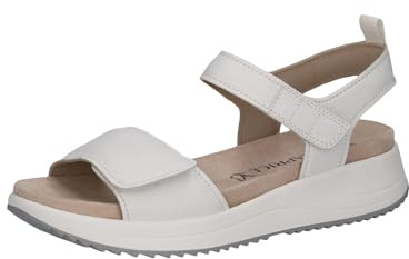 CAPRICE Damen Sandalen flach aus Leder mit Klettverschluss, Weiß (White Nappa), 40 EU
