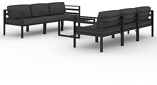 QJBSAVVA Lounge Tisch Outdoor Möbelsets Lounge Möbel Outdoor Gartenset Tisch Und Stühle - 7-TLG. Garten-Lounge-Set mit Kissen Aluminium Anthrazit für Garten Party Terrasse Balkon