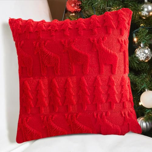 Demiawaking 2 Stücke Kissenbezug 45x45cm Sofadeko Sofakissen Party Deko, Liebe Herz Kissen Kissenbezüge, Weicher Plüsch Kopfkissenbezug Kissenhülle Damen Mutter Geschenk (rotes Rentier)