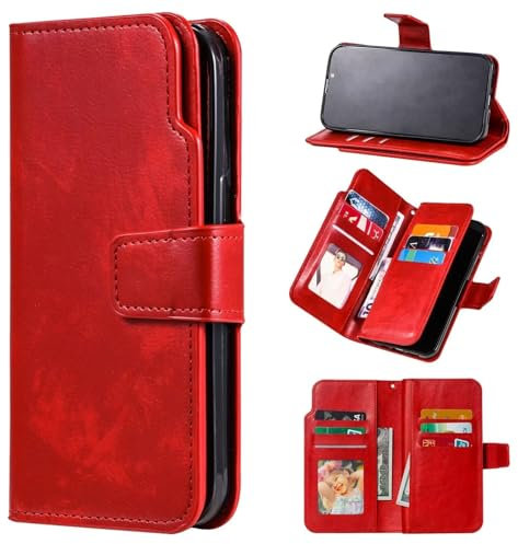 Czhwsm Étui portefeuille magnétique en cuir compatible avec Xiaomi Redmi 7A avec support et porte-cartes + 2 protecteurs d'écran en verre trempé - Rouge