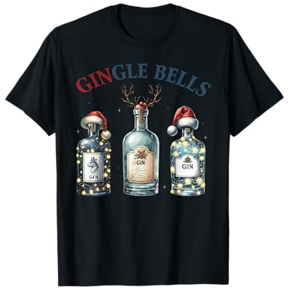 Weihnachten Gin Flaschen Mit Weihnachtsmütze Lustiges Gin T-Shirt