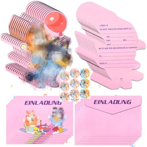 yumcute Einladungen,12 Einladungen Anime Einladungskarten Kindergeburtstag Rosa Party Einladung Partyeinladung Set Cartoon Themed von Jungen und Mädchen