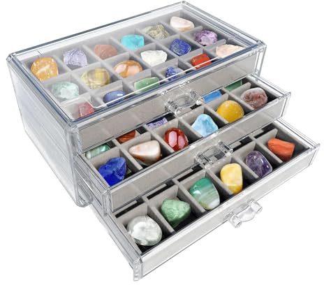 3-lagig Display Rock Collection Kristall Organizer Fall Gem Storage Vitrine Trinket Aufbewahrungsbox Rock Display Organizer Visuelle Display Box Shell Vitrine Acryl Display